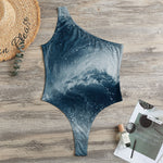 Ocean Wave Print One Shoulder Bodysuit