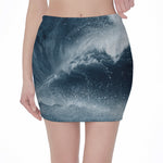 Ocean Wave Print Pencil Mini Skirt