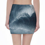 Ocean Wave Print Pencil Mini Skirt