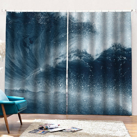 Ocean Wave Print Pencil Pleat Curtains