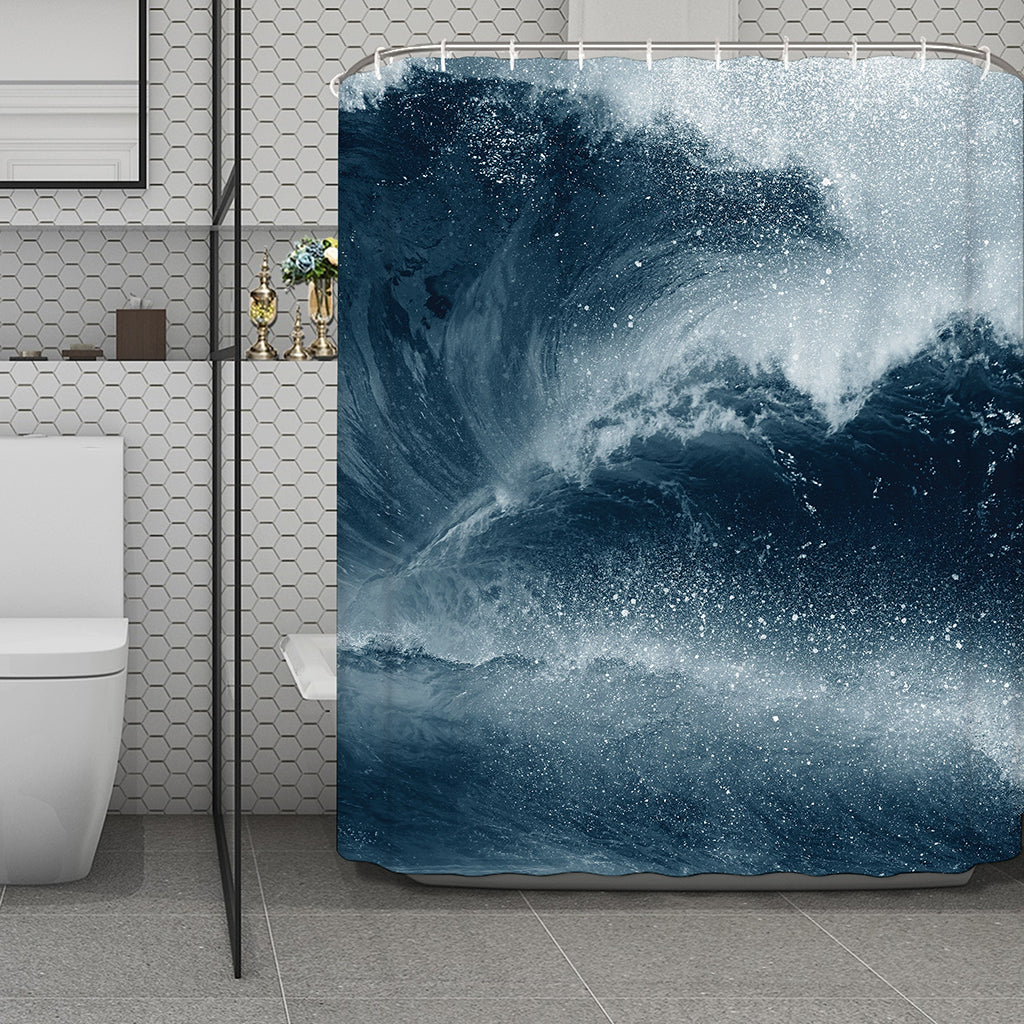 Ocean Wave Print Polyester Shower Curtain