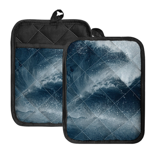 Ocean Wave Print Pot Holders With Pocket