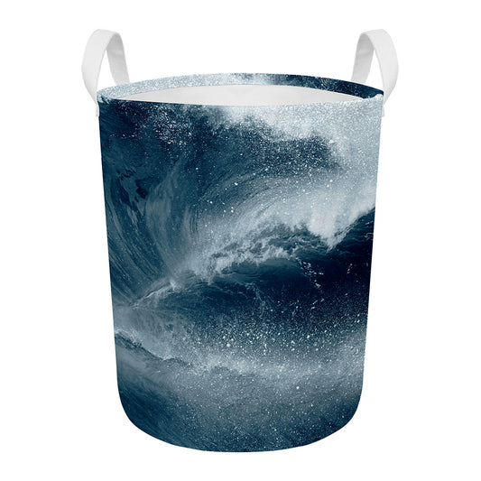 Ocean Wave Print Round Laundry Basket