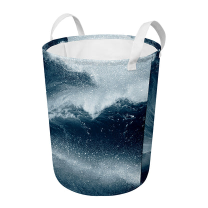 Ocean Wave Print Round Laundry Basket