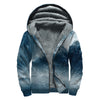 Ocean Wave Print Sherpa Lined Zip Up Hoodie