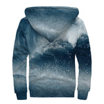 Ocean Wave Print Sherpa Lined Zip Up Hoodie