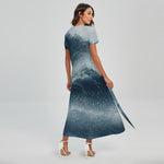 Ocean Wave Print Short Sleeve Maxi Dress