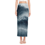 Ocean Wave Print Side Slit Maxi Skirt