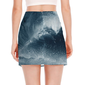 Ocean Wave Print Side Slit Mini Skirt