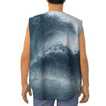 Ocean Wave Print Sleeveless Baseball Jersey