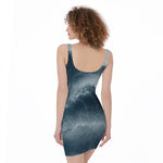 Ocean Wave Print Sleeveless Bodycon Dress