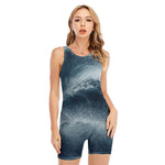 Ocean Wave Print Sleeveless One Piece Swimsuit