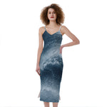 Ocean Wave Print Slim Fit Midi Cami Dress