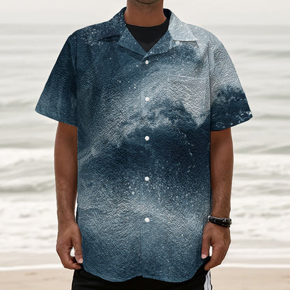Ocean Wave Print Textured Short Sleeve Shirt