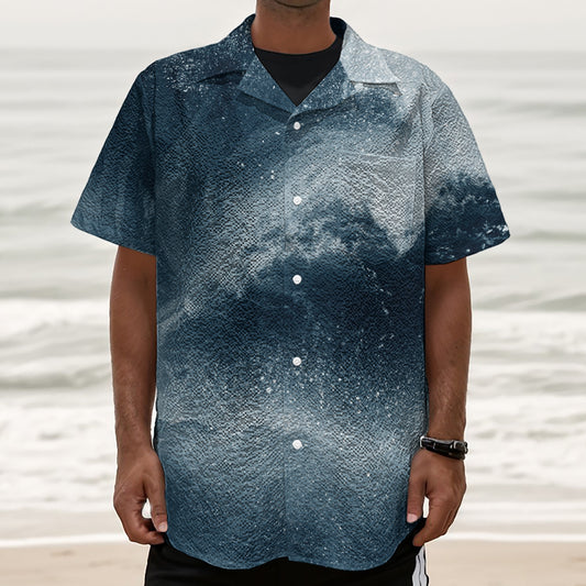 Ocean Wave Print Textured Short Sleeve Shirt