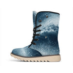 Ocean Wave Print Winter Boots