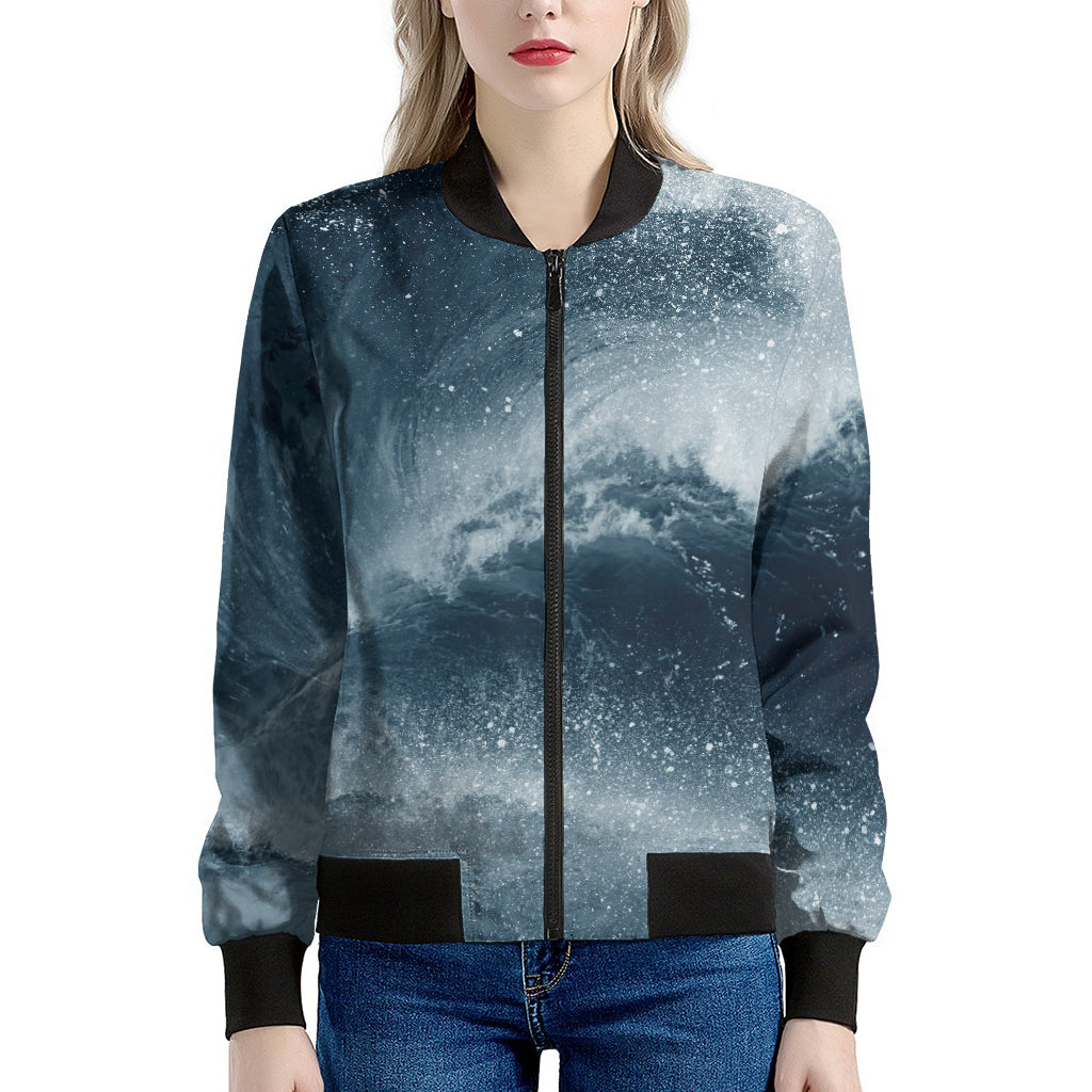 Ocean Wave Print Women's Bomber Jacket