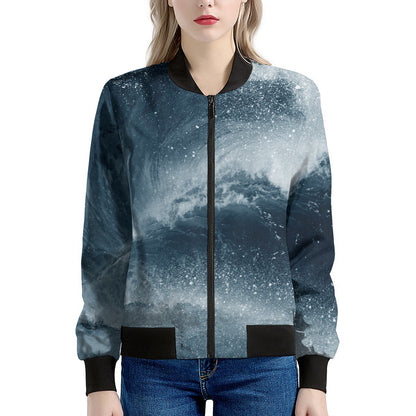 Ocean Wave Print Women's Bomber Jacket