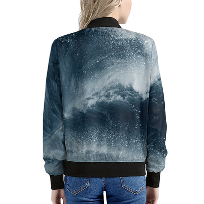 Ocean Wave Print Women's Bomber Jacket