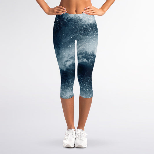 Ocean Wave Print Women's Capri Leggings