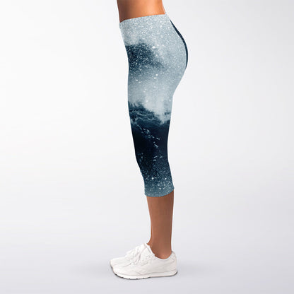 Ocean Wave Print Women's Capri Leggings