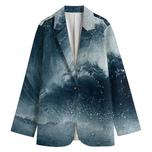 Ocean Wave Print Women's Cotton Blazer