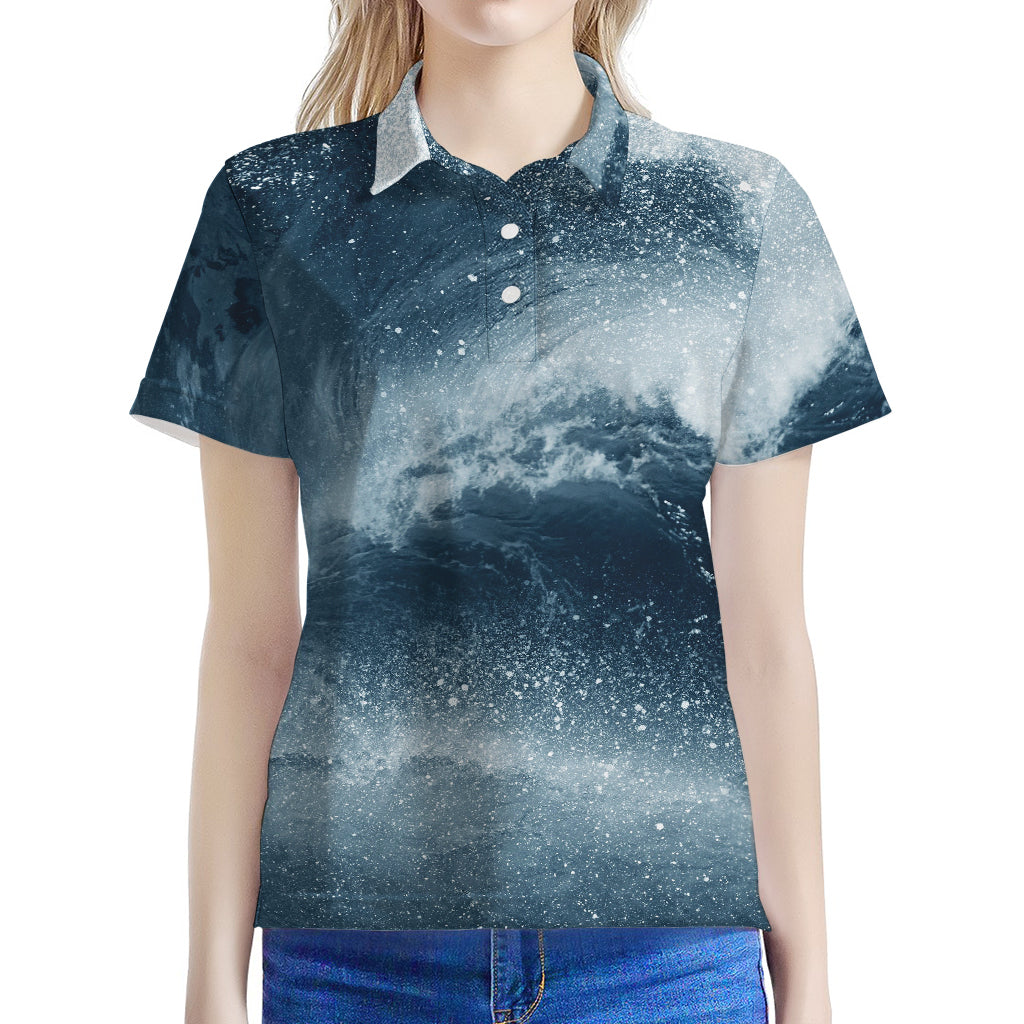 Ocean Wave Print Women's Polo Shirt