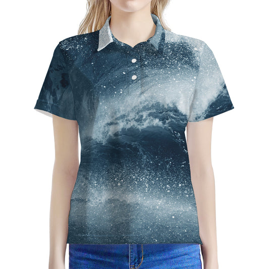 Ocean Wave Print Women's Polo Shirt