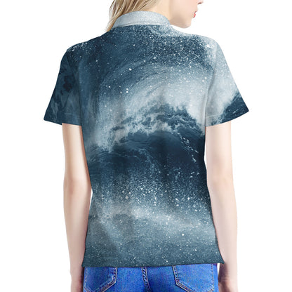 Ocean Wave Print Women's Polo Shirt