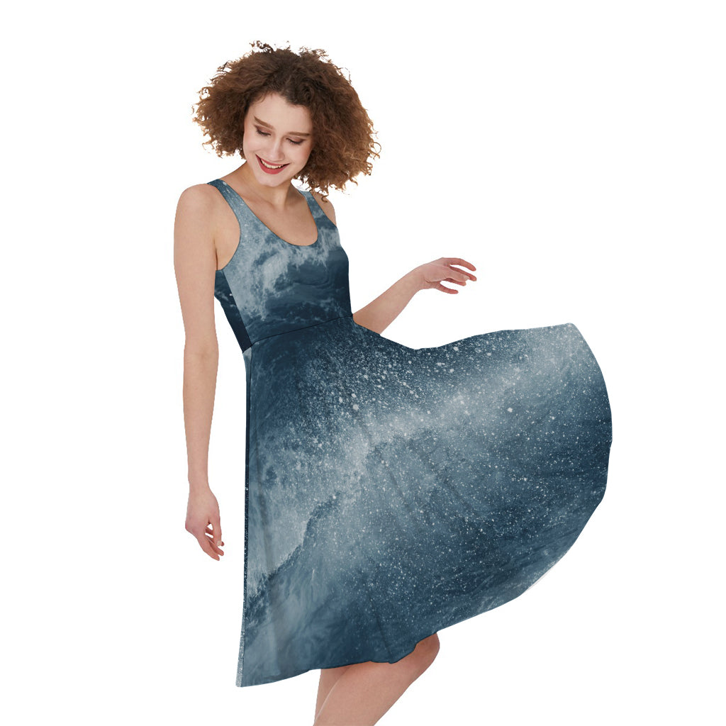 Ocean Wave Print Women's Sleeveless Dress