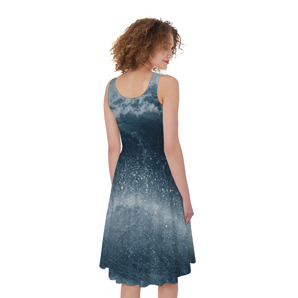 Ocean Wave Print Women's Sleeveless Dress
