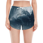 Ocean Wave Print Women's Split Running Shorts