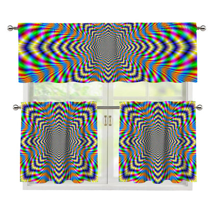 Octagonal Psychedelic Optical Illusion 3 Piece Kitchen Curtains