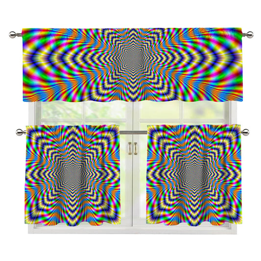 Octagonal Psychedelic Optical Illusion 3 Piece Kitchen Curtains