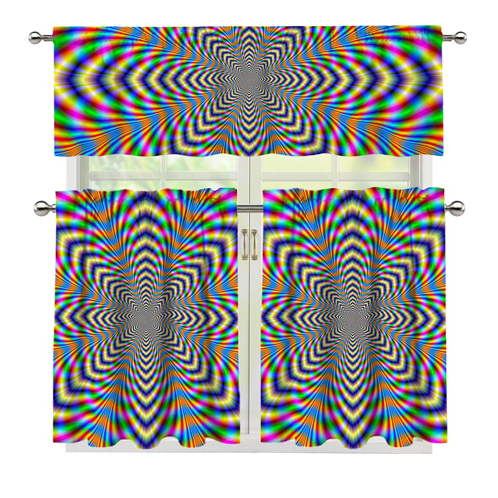 Octagonal Psychedelic Optical Illusion 3 Piece Kitchen Curtains
