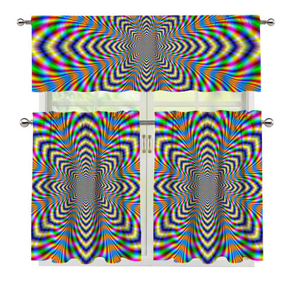 Octagonal Psychedelic Optical Illusion 3 Piece Kitchen Curtains