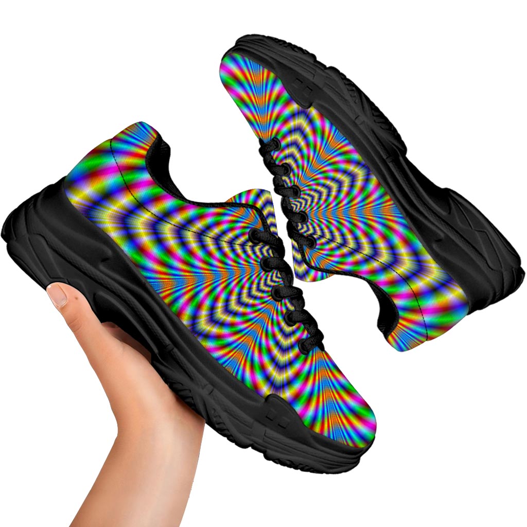 Octagonal Psychedelic Optical Illusion Black Chunky Shoes