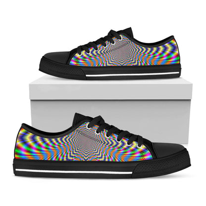 Octagonal Psychedelic Optical Illusion Black Low Top Sneakers