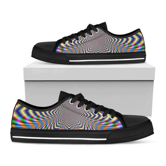 Octagonal Psychedelic Optical Illusion Black Low Top Sneakers