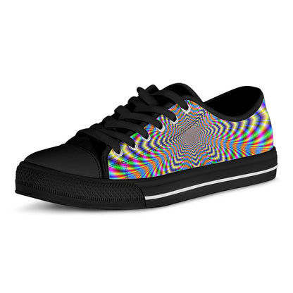 Octagonal Psychedelic Optical Illusion Black Low Top Sneakers
