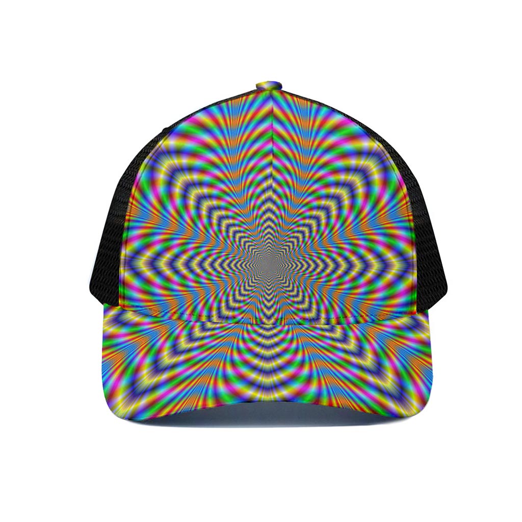 Octagonal Psychedelic Optical Illusion Black Mesh Trucker Cap