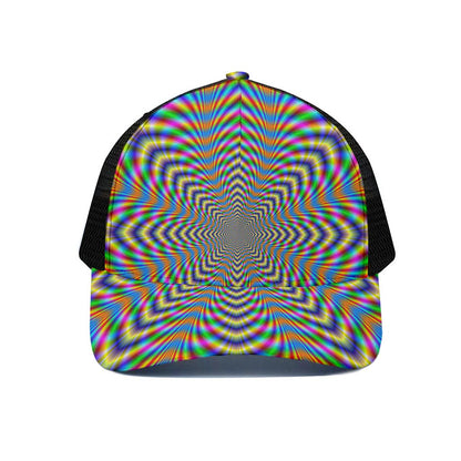 Octagonal Psychedelic Optical Illusion Black Mesh Trucker Cap