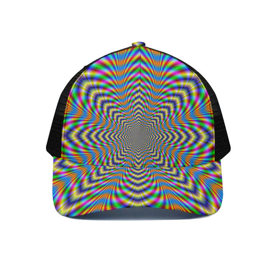 Octagonal Psychedelic Optical Illusion Black Mesh Trucker Cap