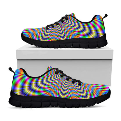 Octagonal Psychedelic Optical Illusion Black Running Shoes