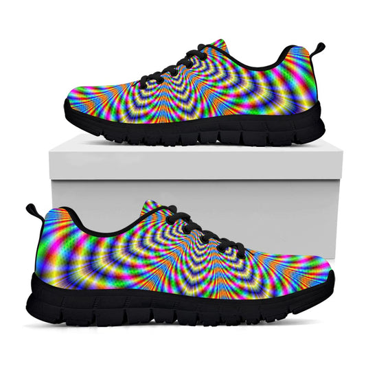 Octagonal Psychedelic Optical Illusion Black Running Shoes