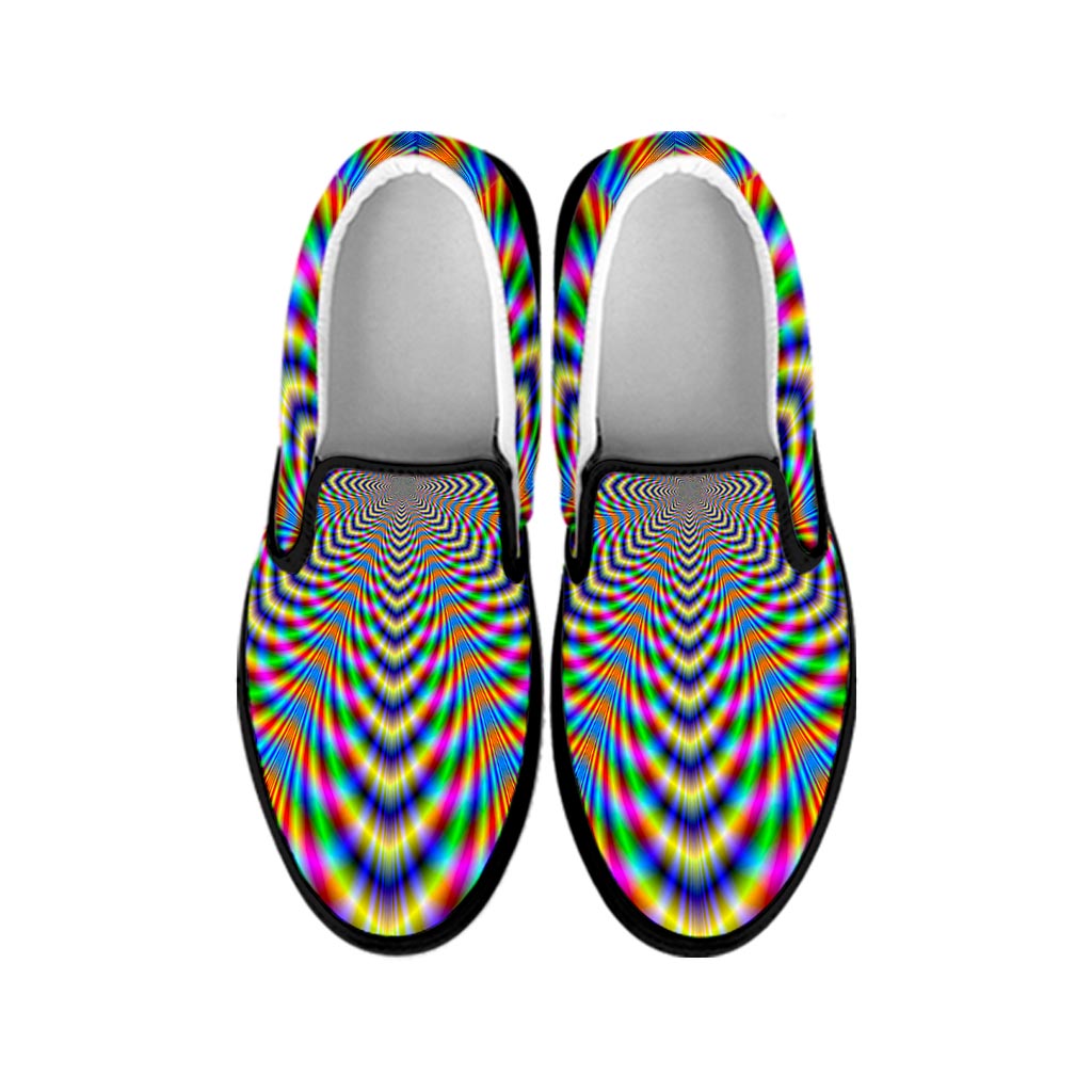 Octagonal Psychedelic Optical Illusion Black Slip On Sneakers