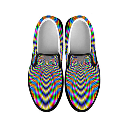 Octagonal Psychedelic Optical Illusion Black Slip On Sneakers