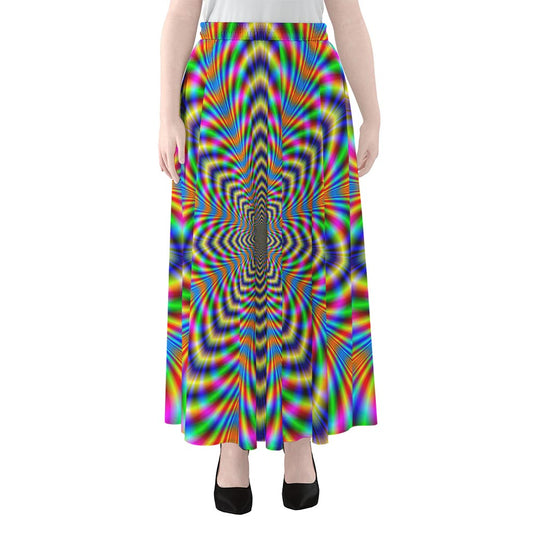 Octagonal Psychedelic Optical Illusion Chiffon Maxi Skirt