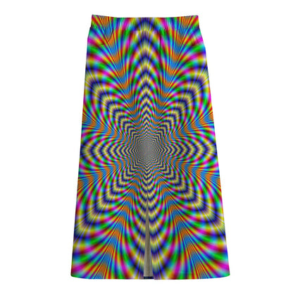 Octagonal Psychedelic Optical Illusion Cotton Front Slit Maxi Skirt