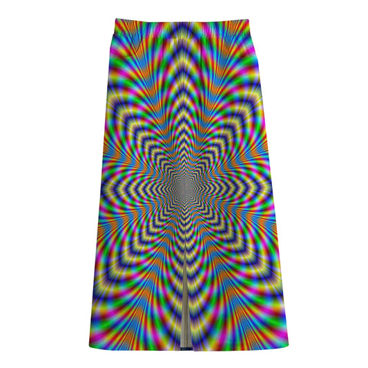Octagonal Psychedelic Optical Illusion Cotton Front Slit Maxi Skirt